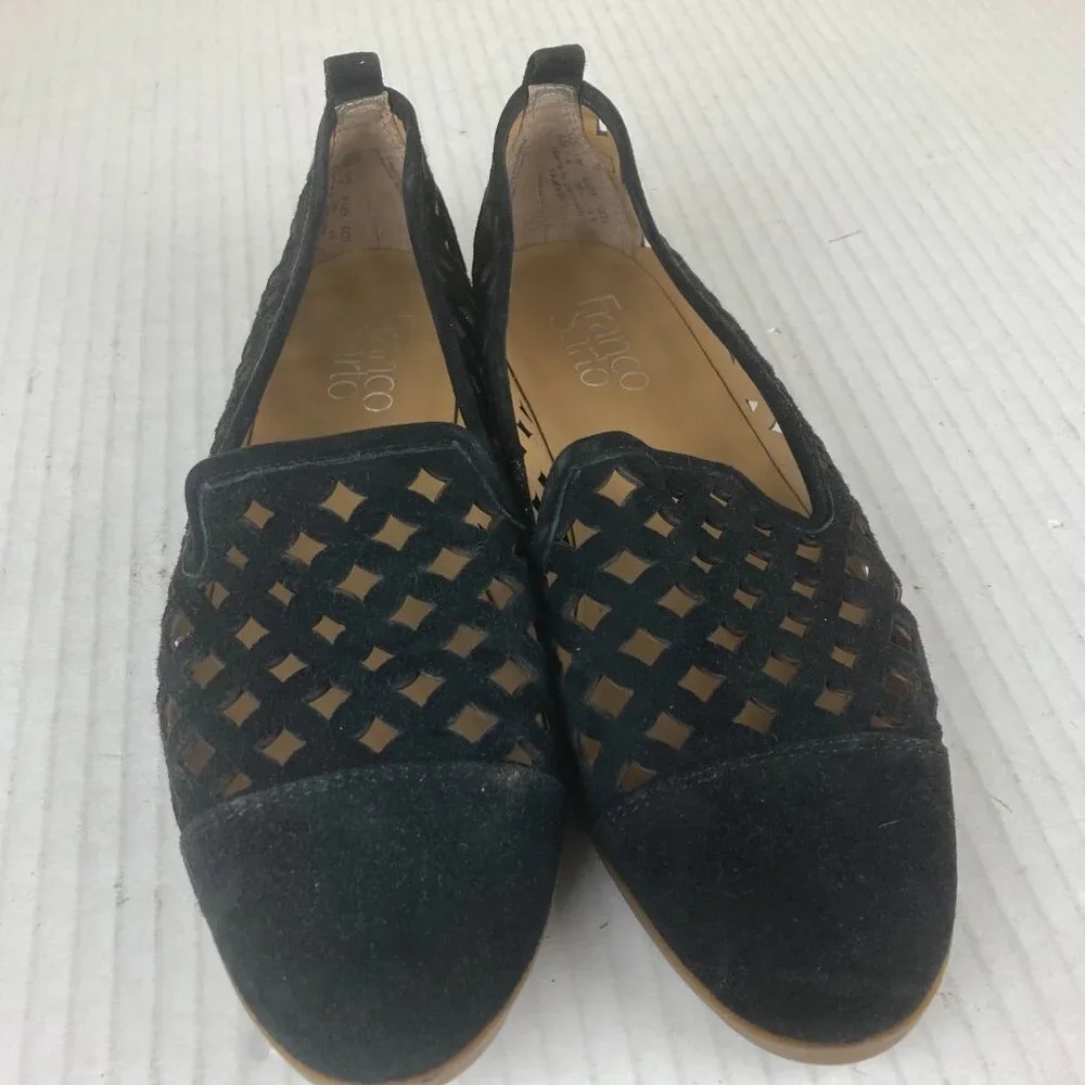 FRANCO SARTO‎ Womens Sz 6 Black Suede Cut Out Slip On Flats Loafers